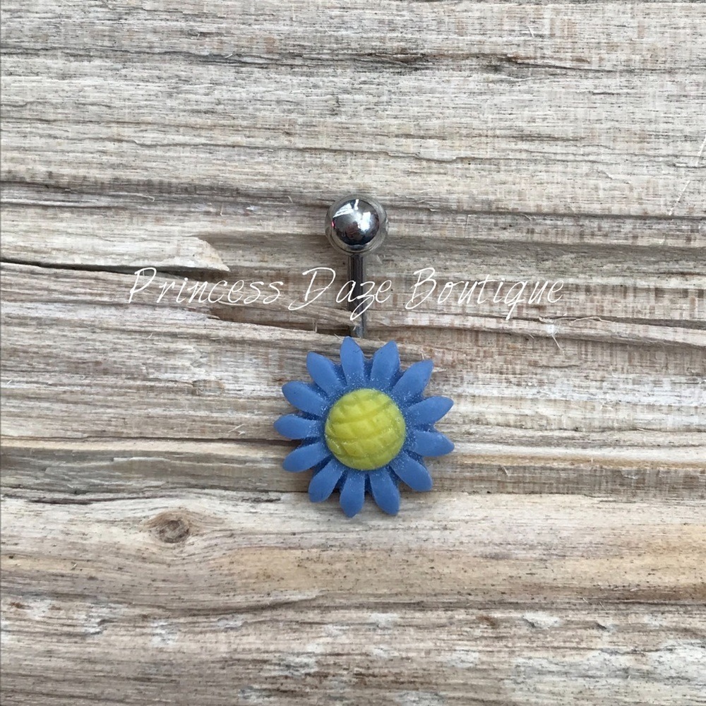 Blue Flower Belly‎ Button Ring